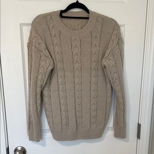 Anthropologie Tan Cable Knit Crew Neck Sweater